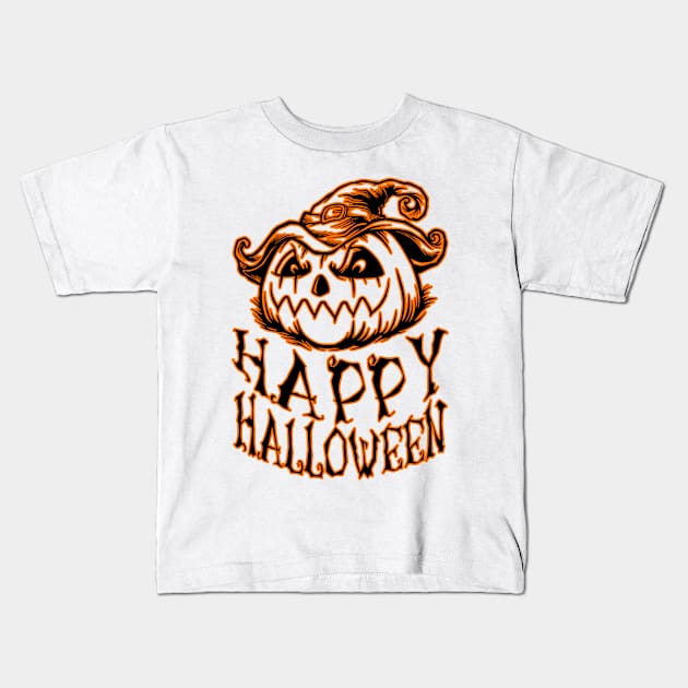 Happy Halloween Pumpkin Kids T-Shirt by mansour